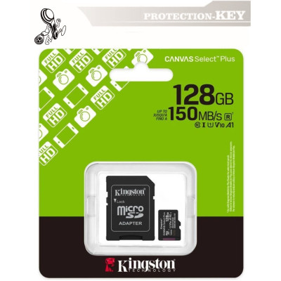 Карта пам`яті Kingston Canvas Select Plus Micro SDXC 128GB (150MB/s) Class 10 +SD-адаптер