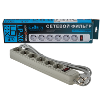 Мережевий фільтр (подовжувач) на 6 розеток 4,5м Grey