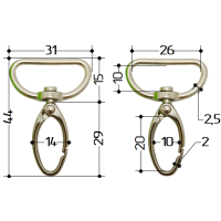Карабін 44 x 14 x 8 мм для стрічки 26 мм