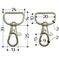 Карабін 39 x 13 x 5 мм для стрічки 20 мм