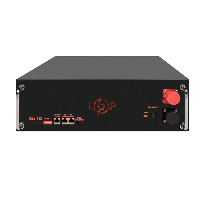 Акумулятор LP LiFePO4 51,2V - 100 Ah (5120Wh) (BMS SP 100A/50А) RM RS485/CAN LCD BL Акумулятор LP LiFePO4 51,2V - 100 Ah (5120Wh) (BMS SP 100A/50А) RM RS485/CAN LCD BL