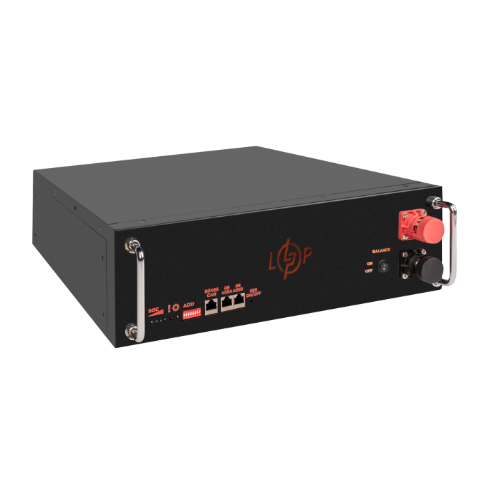 Акумулятор LP LiFePO4 51,2V - 100 Ah (5120Wh) (BMS SP 100A/50А) RM RS485/CAN LCD BL Акумулятор LP LiFePO4 51,2V - 100 Ah (5120Wh) (BMS SP 100A/50А) RM RS485/CAN LCD BL