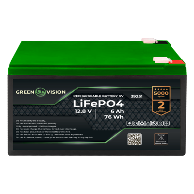 Акумулятор GV LiFePO4 12,8V - 6Ah (76Wh) Акумулятор GV LiFePO4 12,8V - 6Ah (76Wh)