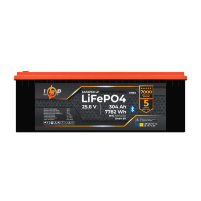 Акумулятор LP LiFePO4 25,6V - 304 Ah (7782Wh) (BMS 200A/100А) пластик Smart BT Акумулятор LP LiFePO4 25,6V - 304 Ah (7782Wh) (BMS 200A/100А) пластик Smart BT